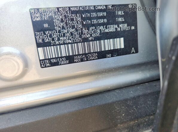2T3N1RFV8MW233975 2021 TOYOTA RAV4 Gray Vista de la etiqueta del VIN
