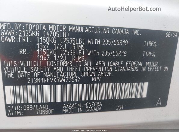 2T3N1RFVXRW472547 2024 TOYOTA RAV4 White Вид підкапотного простору