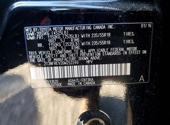 2T3NFREV2GW252240 2016 TOYOTA RAV4 Black VIN sticker view