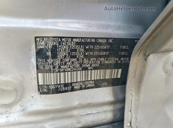 2T3P1RFV0MC244348 2021 TOYOTA RAV4 Silver VIN sticker view