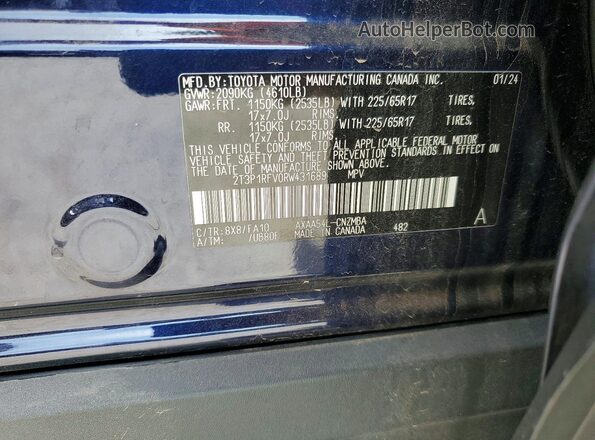 2T3P1RFV0RW431689 2024 TOYOTA RAV4 Blue Widok naklejki z numerem VIN