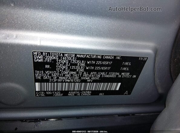 2T3P1RFV1MW161283 2021 TOYOTA RAV4 Silver ძრავის განყოფილების ხედი