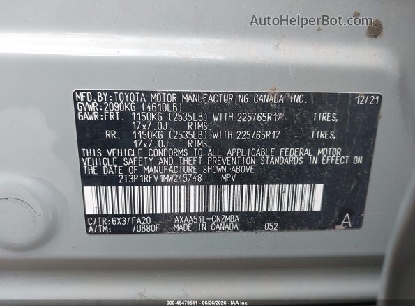 2T3P1RFV1MW245748 2021 TOYOTA RAV4 Green Vista del compartimento del motor