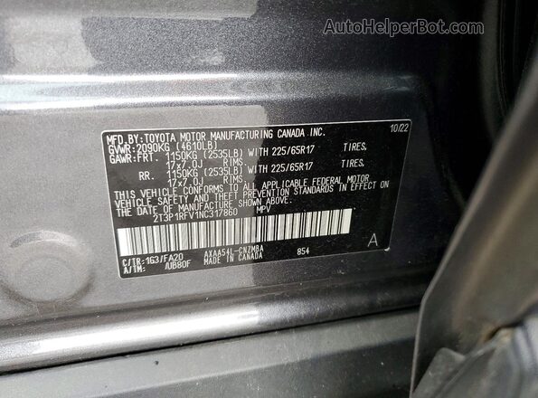 2T3P1RFV1NC317860 2022 TOYOTA RAV4 Gray Vista de la etiqueta del VIN