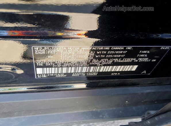 2T3P1RFV1SC528102 2025 TOYOTA RAV4 Black Вид наклейки з VIN-кодом