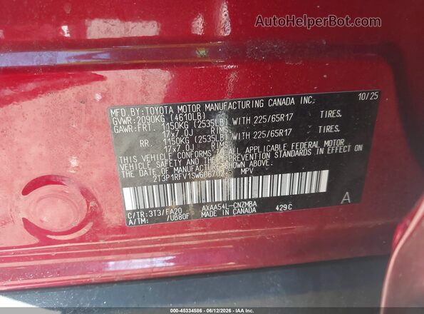 2T3P1RFV1SW606702 2025 TOYOTA RAV4 Red Вид підкапотного простору