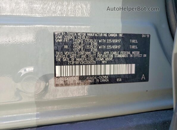 2T3P1RFV2KC006529 2019 TOYOTA RAV4 Green VIN sticker view