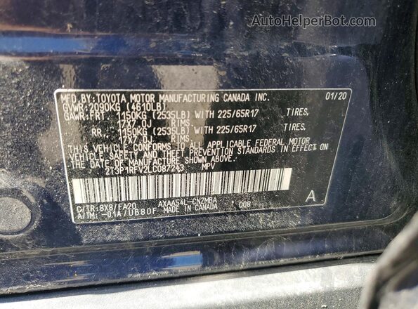 2T3P1RFV2LC087243 2020 TOYOTA RAV4 Blue VIN կոդի պիտակի տեսք