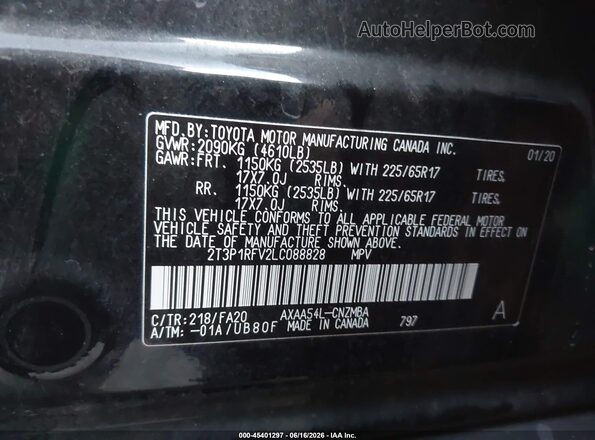 2T3P1RFV2LC088828 2020 TOYOTA RAV4 Черный Вид подкапотного пространства