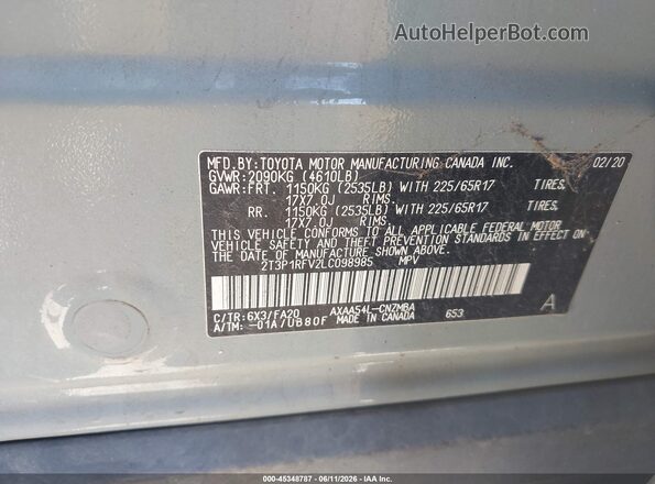 2T3P1RFV2LC098985 2020 TOYOTA RAV4 Gray Engine compartment view