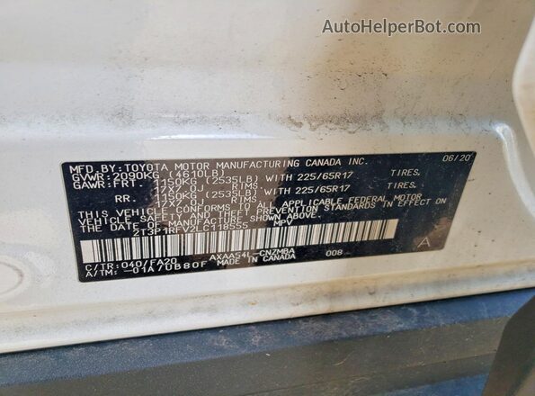 2T3P1RFV2LC118555 2020 TOYOTA RAV4 White Vista de la etiqueta del VIN