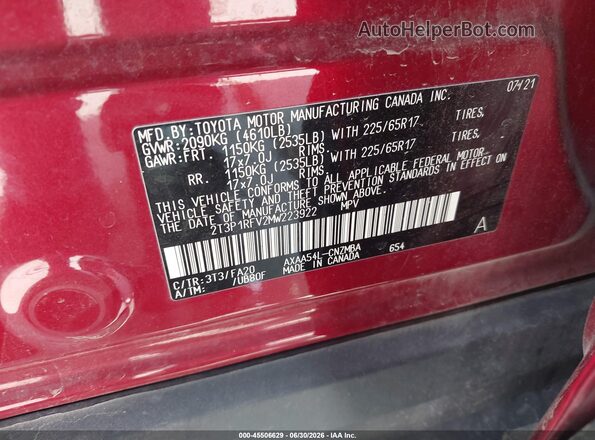 2T3P1RFV2MW223922 2021 TOYOTA RAV4 Red ძრავის განყოფილების ხედი