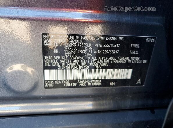 2T3P1RFV3MC184159 2021 TOYOTA RAV4 Gray 