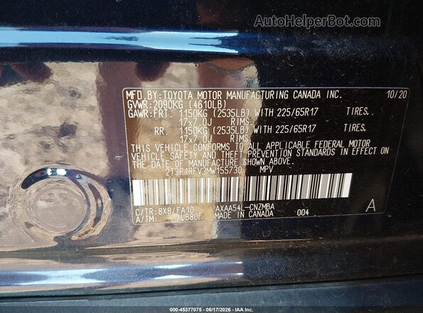 2T3P1RFV3MW155730 2021 TOYOTA RAV4 Синий Вид подкапотного пространства