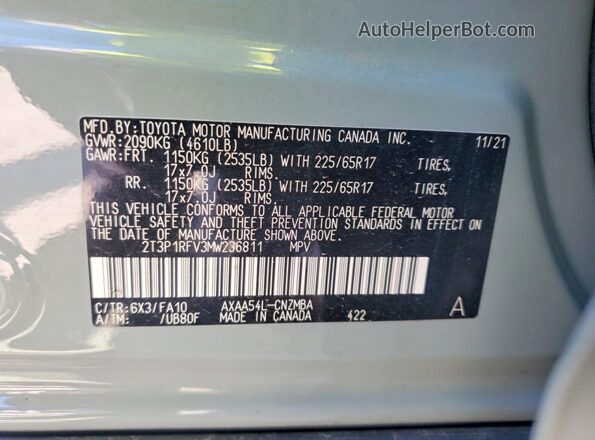 2T3P1RFV3MW236811 2021 TOYOTA RAV4 Gray Vista de la etiqueta del VIN