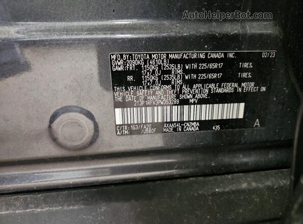 2T3P1RFV3PW353289 2023 TOYOTA RAV4 Black Вид наклейки з VIN-кодом