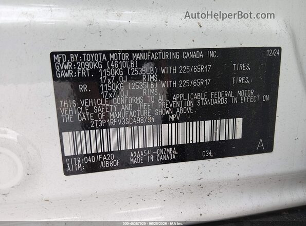 2T3P1RFV3SC498794 2025 TOYOTA RAV4 White Vista del compartimento del motor