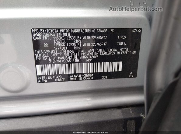 2T3P1RFV3SW518198 2025 TOYOTA RAV4 Gray Widok komory silnika