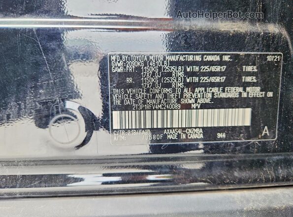 2T3P1RFV4MC240089 2021 TOYOTA RAV4 Black Vista interior de 360 grados
