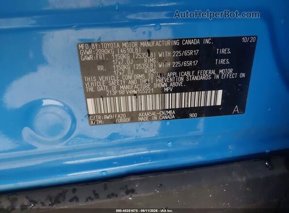 2T3P1RFV4MW155221 2021 TOYOTA RAV4 Blue Engine compartment view