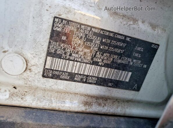 2T3P1RFV4NC288421 2022 TOYOTA RAV4 Белый Вид наклейки с VIN-кодом