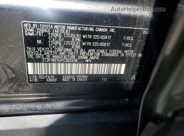 2T3P1RFV4PC362438 2023 TOYOTA RAV4 Gray VIN კოდის სტიკერის ხედი