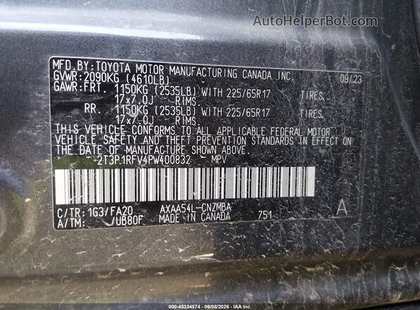 2T3P1RFV4PW400832 2023 TOYOTA RAV4 Gray Engine compartment view