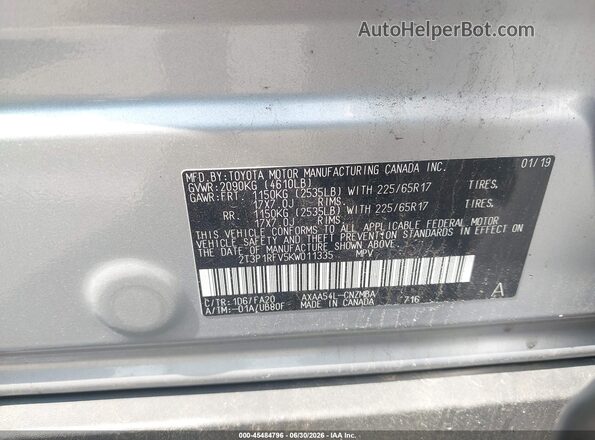 2T3P1RFV5KW011335 2019 TOYOTA RAV4 Gray Widok komory silnika