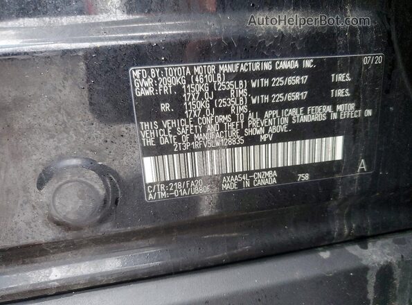 2T3P1RFV5LW128835 2020 TOYOTA RAV4 Black Vista de la etiqueta del VIN