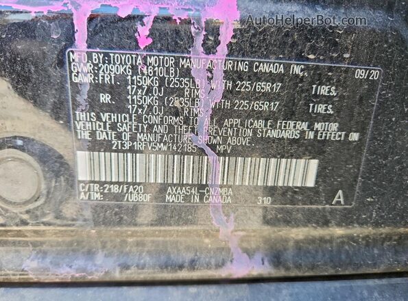 2T3P1RFV5MW142185 2021 TOYOTA RAV4 Black Вид наклейки з VIN-кодом