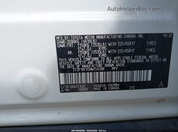 2T3P1RFV5MW154398 2021 TOYOTA RAV4 White Вид підкапотного простору