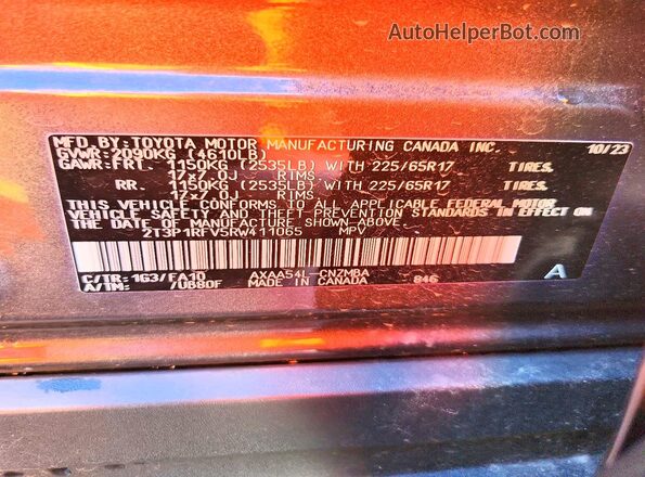 2T3P1RFV5RW411065 2024 TOYOTA RAV4 Black VIN sticker view