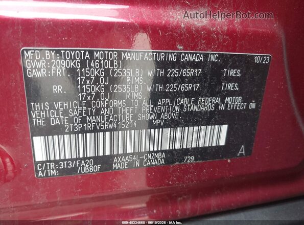 2T3P1RFV5RW415214 2024 TOYOTA RAV4 Red Вид підкапотного простору