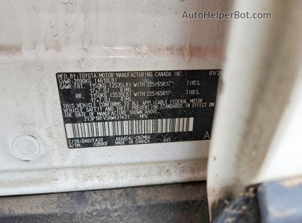 2T3P1RFV5RW431431 2024 TOYOTA RAV4 White VIN კოდის სტიკერის ხედი