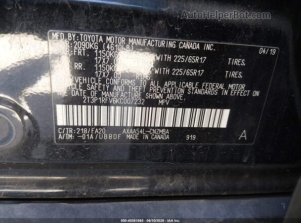 2T3P1RFV6KC007232 2019 TOYOTA RAV4 Black Widok komory silnika