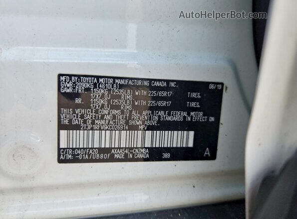 2T3P1RFV6KC026914 2019 TOYOTA RAV4 White 