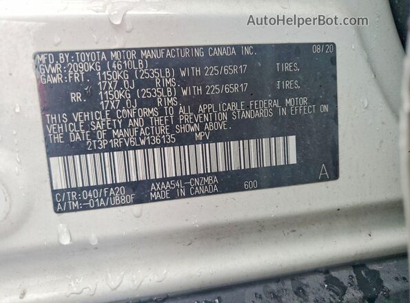 2T3P1RFV6LW136135 2020 TOYOTA RAV4 White 