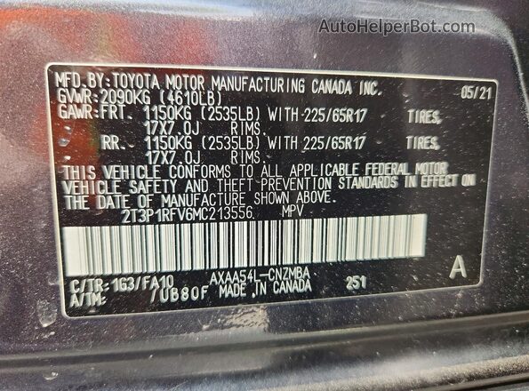 2T3P1RFV6MC213556 2021 TOYOTA RAV4 Gray 