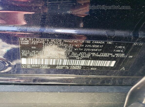 2T3P1RFV6RW424665 2024 TOYOTA RAV4 Blue Vista de la etiqueta del VIN