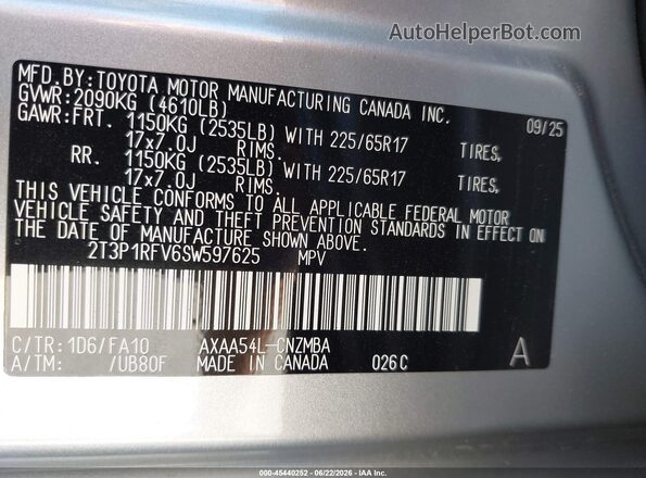 2T3P1RFV6SW597625 2025 TOYOTA RAV4 Silver Engine compartment view