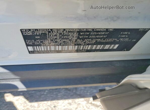 2T3P1RFV7LW133230 2020 TOYOTA RAV4 White VIN კოდის სტიკერის ხედი