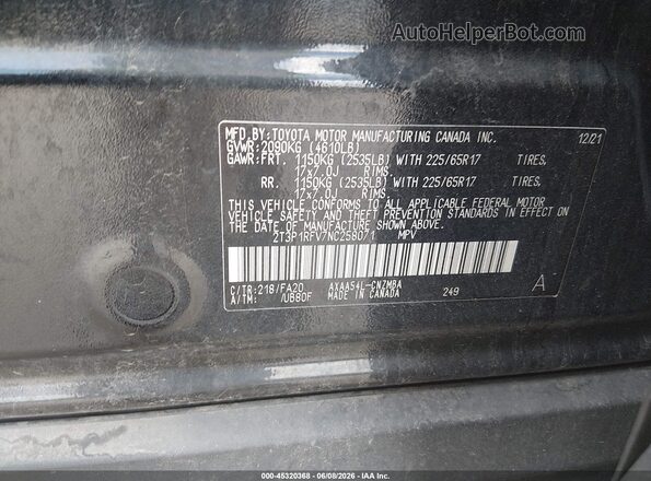 2T3P1RFV7NC258071 2022 TOYOTA RAV4 Black Вид підкапотного простору