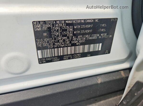2T3P1RFV7RW434346 2024 TOYOTA RAV4 White Widok wnętrza 360 stopni