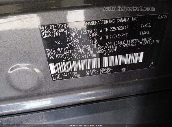 2T3P1RFV7RW447386 2024 TOYOTA RAV4 Gray Engine compartment view