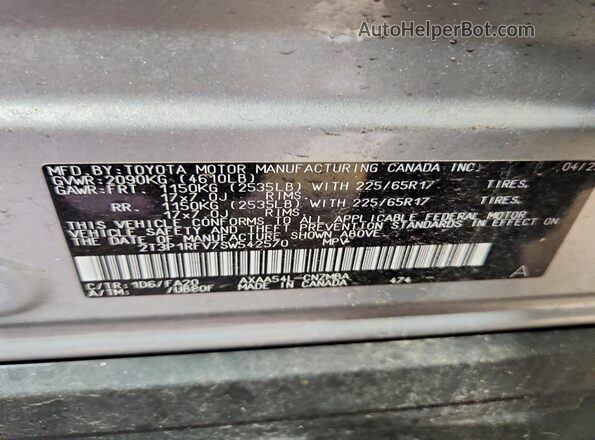 2T3P1RFV7SW542570 2025 TOYOTA RAV4 Silver VIN կոդի պիտակի տեսք
