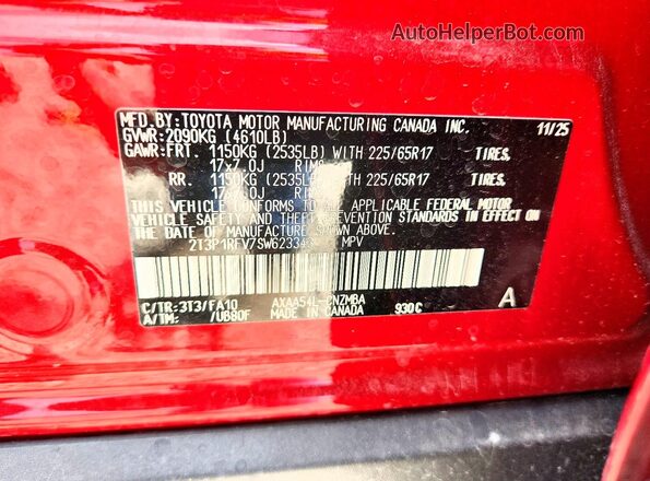 2T3P1RFV7SW623343 2025 TOYOTA RAV4 Red Вид підкапотного простору