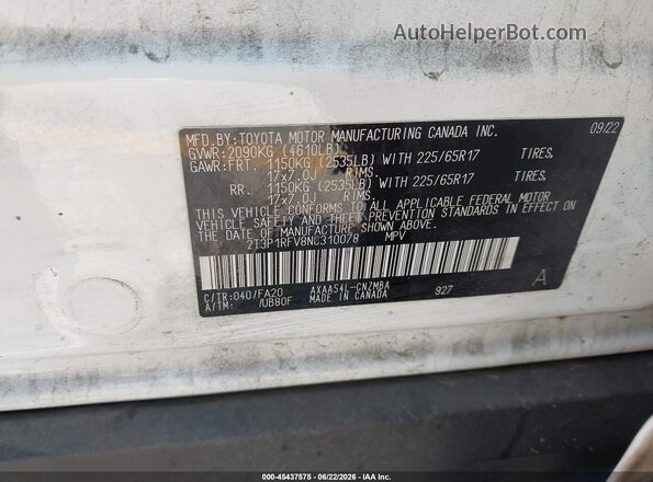 2T3P1RFV8NC310078 2022 TOYOTA RAV4 White Widok komory silnika