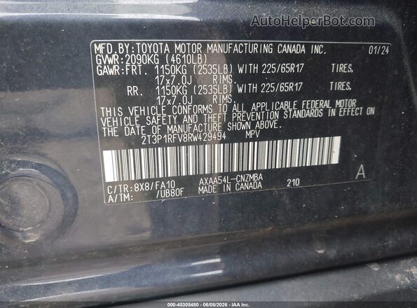 2T3P1RFV8RW429494 2024 TOYOTA RAV4 Dark Blue Widok komory silnika