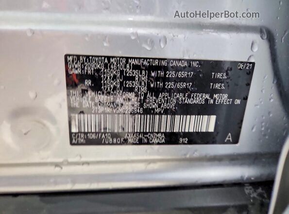 2T3P1RFV9MC236846 2021 TOYOTA RAV4 Silver VIN კოდის სტიკერის ხედი