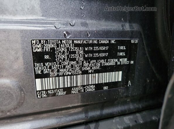 2T3P1RFV9MW155294 2021 TOYOTA RAV4 Серый Вид наклейки с VIN-кодом